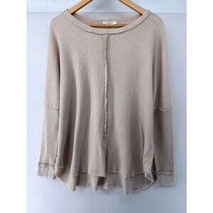 Women's Plus Size 1x/2x Zenana Waffle Tunic Top Tan Long Sleeve
